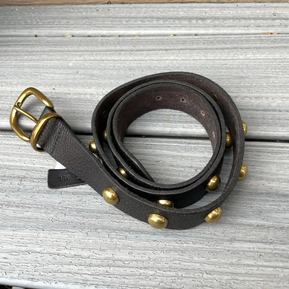 Free People Womens M/L Cow Leather Black Chunky Brass Studded Belt 1.5